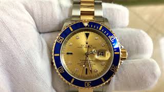 Rolex Submariner 16613 T with yellow gold Serti dial [upl. by Boigie]