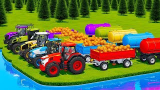 JOHN DERRE vs NEW HOLLAND vs DEUTZ FAHR vs CLAAS vs JCB TRACTORS BATTLE WITH BASKETBALLS  FS22 [upl. by Cirded]