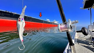 Fishing SOLO beside this Huge FREIGHTER Ship in the GULF of MEXICO [upl. by Lajib]