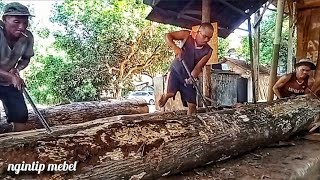 Sulitnya Proses Gergaji Kayu Bengkok Jati Pilar Joglo ini Panjang tapi Melengkung Sawmill [upl. by Aceber881]