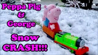 Peppa Pig amp George Snow CRASH Thomas and Friends Percy [upl. by Cargian975]