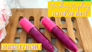 How To Make TINTED LIP GLOSS  Homemade STRAWBERRY RASPBERRY Beginner DIY [upl. by Nnylecoj]