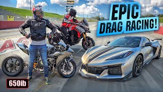 Kawasaki Ninja H2 C8 Z06 amp Ducati Multistrada V4 RS  DRAG RACE [upl. by Hafinah]