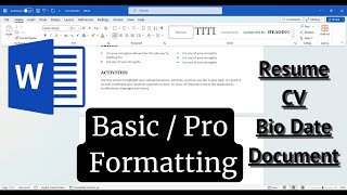 Basic and Important Formatting in MS Word Resume or Biodata MS Word में बेसिक फोर्मेटिंग करें [upl. by Aruat38]