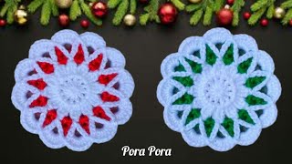 Crochet Christmas Flower I Crochet Christmas Decorations I Crochet Christmas Coasters [upl. by Obau879]