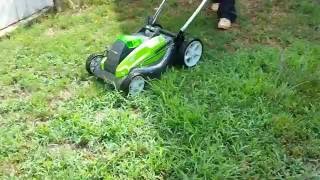 GREENWORKS ELECTRIC LAWN MOWER UNBOXING REVIEW [upl. by Lynda]