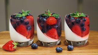 Strawberry amp blueberry panna cotta dessert in cups [upl. by Doowyah]