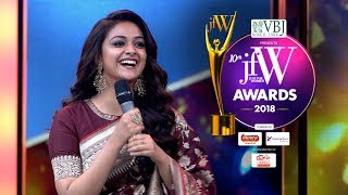 Gorgeous Keerthy Suresh speech at JFW Achievers Awards 2018  I was blessed by Savitiri Amma [upl. by Gnah]