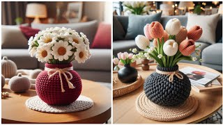 Crochet small flower vase design ideas share ideas created by AI crochet knitted [upl. by Atillertse981]