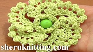 Crochet Spiral 6Petal Flower part 2 of 2 Puff Stitches Center How to crochet puff flower [upl. by Peednas986]