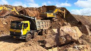 XCMG Excavator XE380C Dump Trucks Motor Grader Compactor JCB 3dx Loading Mud in New TATA Signa 4k [upl. by Peirsen]