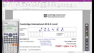 970912FM24  CAIE AS amp A LEVEL PURE MATHEMATICS 1 FEBMAR 2024 Paper 12 Part 1 Qns 1 to 7 [upl. by Codd124]