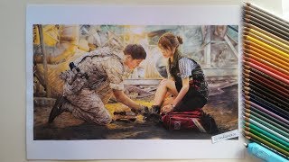 Descendants of the Sun  Yoo Shi Jin and Kang Mo Yeon  Drawing Time Lapse [upl. by Lebisor]