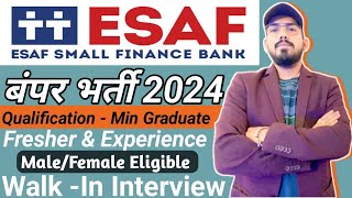 ESAF small finance bank hiring freshers  walk in drive  eligibility  salary  location  job role [upl. by Airbas]