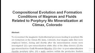 Compositional Evolution and Formation Conditions of Magmas and Fluids Related to Porphyry Mo Mineral [upl. by Acirred]