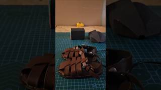 Finishing leather edge with sandpaper block  baby sandals shoemaking diy [upl. by Xyno]