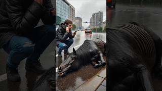 Man saved Weak black horse shorts animals weakanimals horse [upl. by Anitselec]