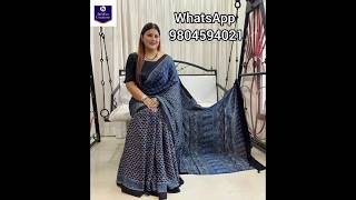 Pure Modal Silk Ajrakh Handblock Printed Sarees with blouse piece 9804594021 ajrak sari [upl. by Nnasor]