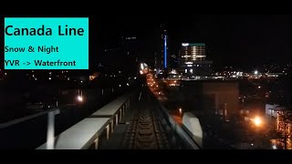 Vancouver SkyTrain Canada Line from YVR Airport to Waterfront Night [upl. by Ellemac]