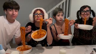 FIRST TO FINISH SPICY NOODLES WINS  VLOGMAS DAY 8 [upl. by Niwdla]