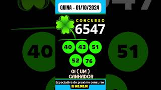 🍀 QUINA 011024 Resultado QUINA Concurso 6547 [upl. by Virgilio295]