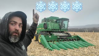 Corn On The Move Trying To Beat The Snow Early Morning Harvest amp Combine Repairs [upl. by Beetner688]