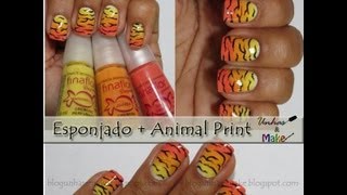 Tutorial Nail Art  Esponjado  Animal Print [upl. by Aribold]