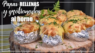 Papas rellenas y gratinadas al horno Receta perfecta para acompañar deliciosos asados Paso a paso [upl. by Ramedlab]