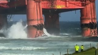 Raw Heavy Winds Blow Scottish Oil Rig Ashore [upl. by Renaxela928]