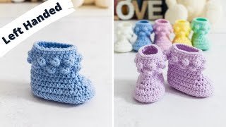 LEFT HANDED How to Crochet Cute and Easy Baby Booties 6 Sizes [upl. by Tihom]