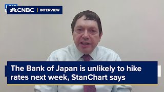 The Bank of Japan is unlikely to hike rates next week StanChart says [upl. by Giffie]