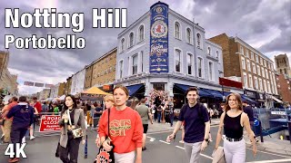 4K 🇬🇧 Notting Hill Gate  Portobello Road Market  London  Walking Tour  Tourist Place  4K UHD [upl. by Schaab]