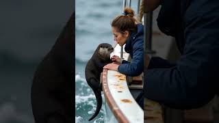 A little sea otter that wants to get on the boat [upl. by Araihc]