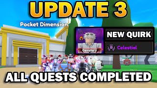 Update 3 All Quests Completed Codes New Area Celestial Quirk in Anime Champions Simulator [upl. by Shewmaker678]