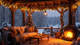 Relaxing Snowy Porch Ambience ❄️ Warm Fireplace amp Snowfall for a Cozy Winter Mood [upl. by Eniamahs]