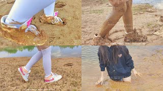 NIKE AJ1 MID and white socks on mud51Full video 42min 21sec [upl. by Ardnuasak]