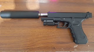 Q1 Glock 18c  Tracer T238  Silencer  Drat 14 mm  Mainan Spring [upl. by Nolrev336]