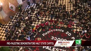 ProPalestinian demonstrators halt proceedings at California Assembly [upl. by Stanwinn]