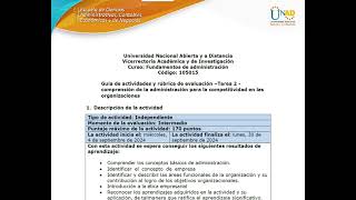 Tarea 2  comprensión de la administración para la competitividad en las organizaciones [upl. by Marline]