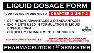 Liquid Dosage Form Complete  Chapter 3 Unit 2  Pharmaceutics 1 b pharmacy 1 semester  Carewell [upl. by Ettenaej]