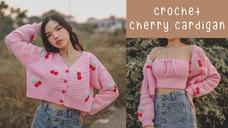 How to Crochet Crop Cherry Cardigan  Crochet Cardigan Tutorial  Chenda DIY [upl. by Codi27]