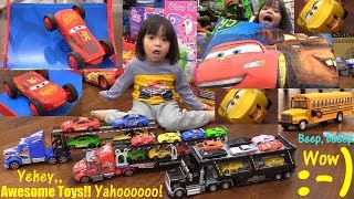 Toy Cars amp Toy Trucks Car Transporter Semi Hauler Trucks Disney Cars 3 and Fast amp Furious Cars [upl. by Pardner485]