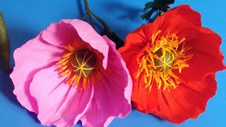 how to make Poppy flower with crepe paperpaper flowerpaperflower crepe paper flower [upl. by Nodnas]