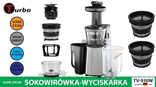 TV930W MAX500W TURBO BERLINGER WYCISKARKA SOKOWIRÓWKA SLOW JUICER WOLNO OBROTOWA ŚLIMAKOWA [upl. by Latoyia140]