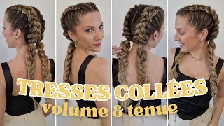 TUTO TRESSE FACILE 2024 ♡ ASTUCE BELLE COIFFURE TRESSES COLLEES simple a faire soi meme avec VOLUME [upl. by Anelagna116]