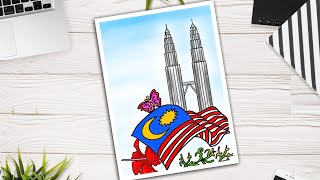 Cara melukis bendera Malaysia dan Menara Berkembar Petronas [upl. by Finny]