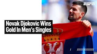 Novak Djokovic wins first career gold medal over Carlos Alcaraz 🥇 [upl. by Warms]