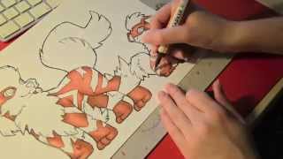 Speed drawing Pokémon  Arcanine amp Growlithe [upl. by Selie7]