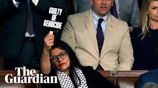 Rashida Tlaib holds ‘war criminal’ sign as Netanyahu addresses Congress [upl. by Ocir]