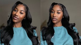 NO PLUCKINGBLEACHING 13X6 FRONTAL WIG INSTALL  BUSS DOWN MIDDLE PART  WEST KISS HAIR x Shun Cook [upl. by Suckow]